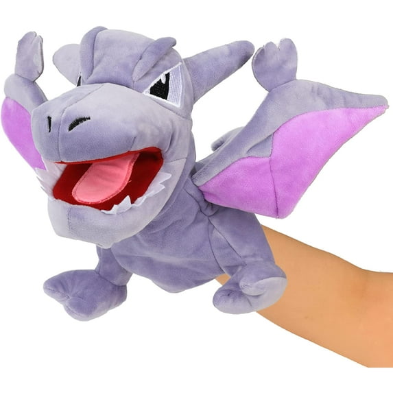 Hopearl Pterosaur Hand Puppet Plush Animal Toys with Open Movable Mouth Interactive Storytelling Teaching Puppet Theater Gift for Kids Boys Girls