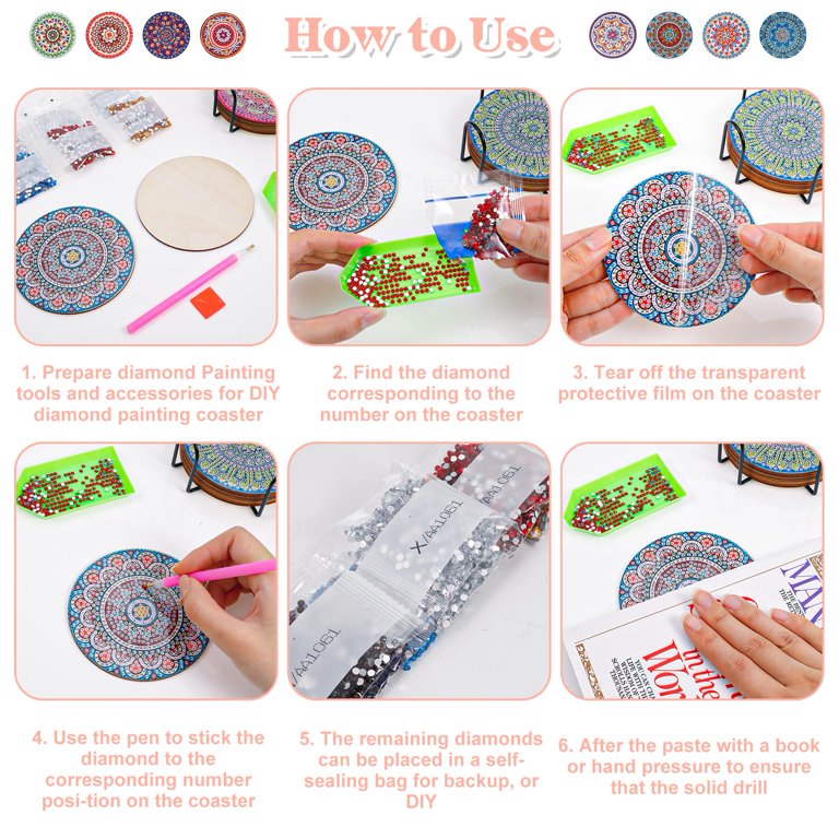 Diamond Painting Coasters Kit, 8 Pcs Mandala Diamond Painting