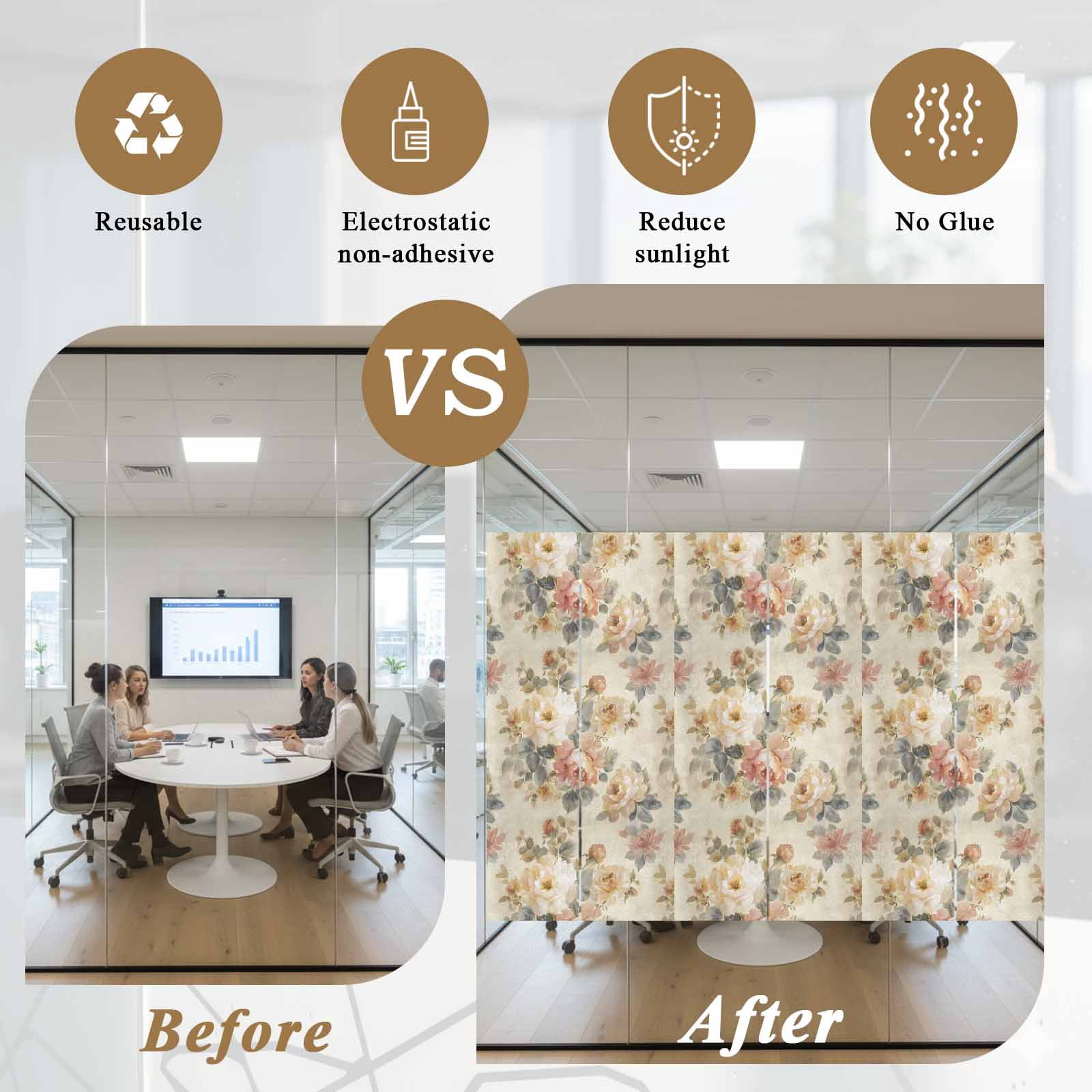 Spring Floral Window Privacy Film, Oil Painting Flower Pink White Peony Retro Romantic Frosted Glass Window Clings Static Cling UV Heat Blocking Reusable Door Sticker for Bathroom 23.6 x 59 Inch