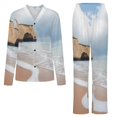 thumbnail image 5 of Beach Waves Sand Rocks Womens Pyjamas Set Button Up Pyjamas Womens with Long Sleeve Top And Wide Leg Pants V-neck Loungewear Sets, 5 of 9