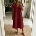 thumbnail image 5 of YuXingFu Midi Dresses for Women Mid-Length Plus Size Womens Dress Short Sleeve Solid Color Casual Summer Red #1 XXL, 5 of 7
