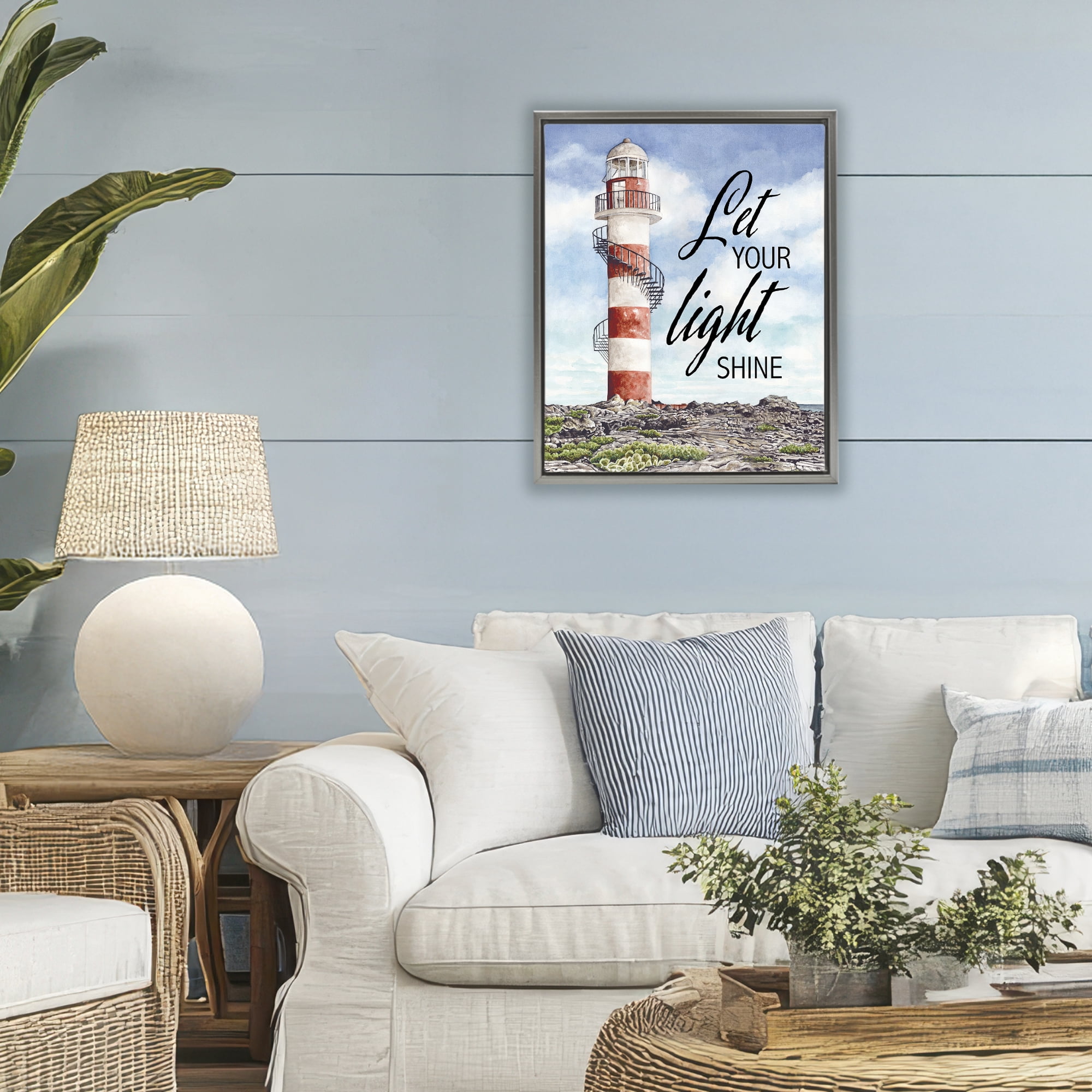 Stupell Industries Let Your Light Shine Beacon Gray Framed Floater Canvas Wall Art, design by Cindy Jacobs