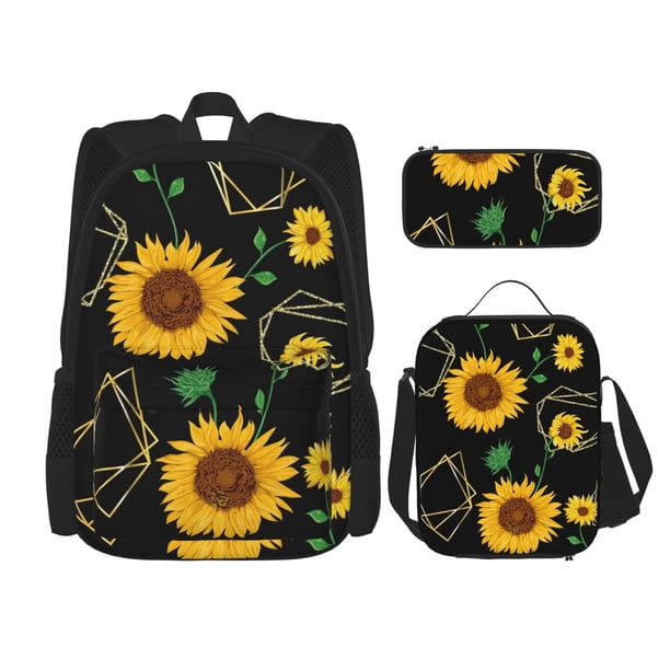 Disketp Sunflowers3 Mochila Estampada de Gran Capacidad con Lonchera y Estuche, Set de 3 Piezas para Estudiantes