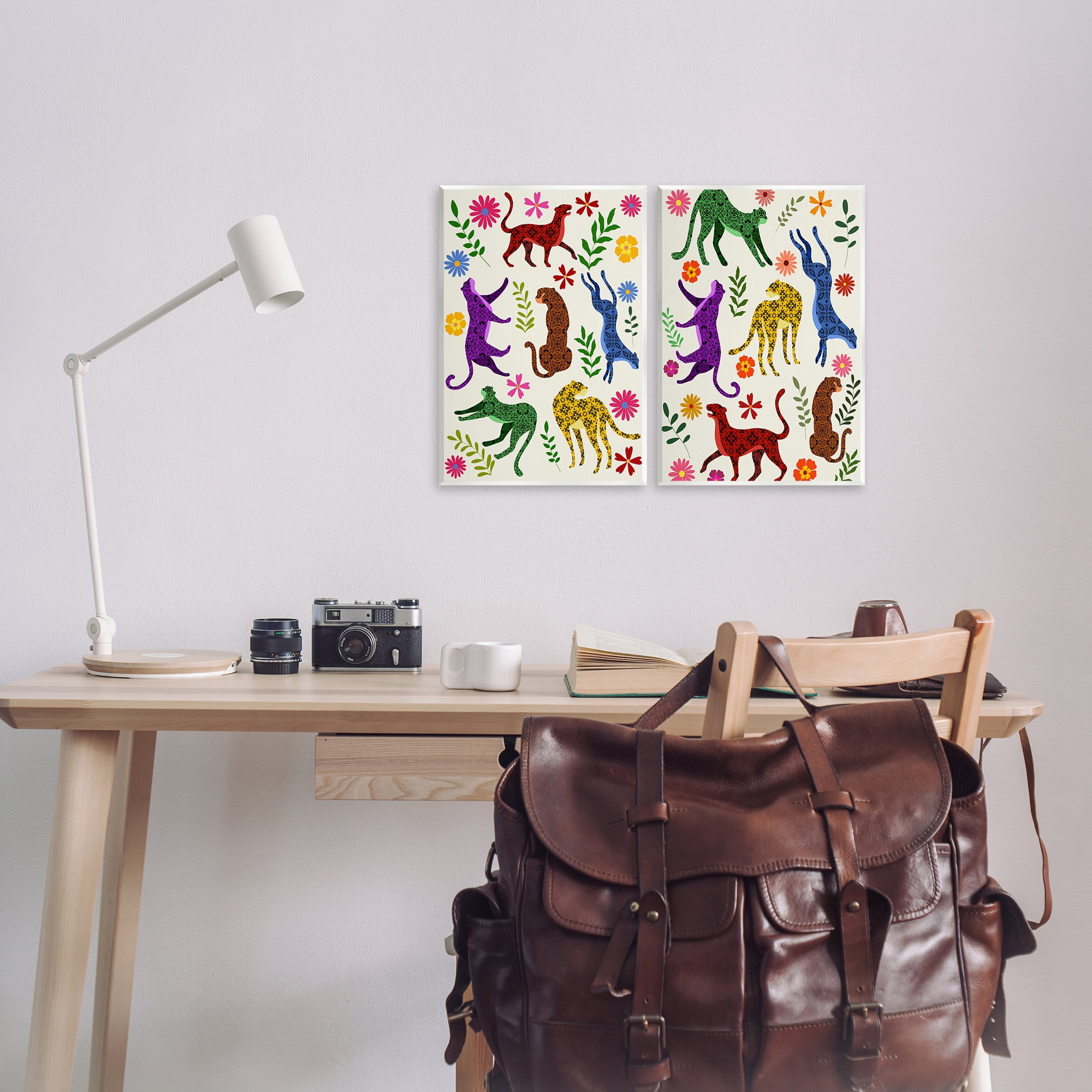 Stupell Industries Patterned Floral Jungle Cats Animals Painting Unframed Art Print Wall Art, 11 x 14, Set of 2