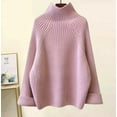 thumbnail image 2 of Womens 2 Piece Outfits Knitted Sweater Wide Leg Pants Set High Neck Casual Sweatsuit Lounge Wear Clothes, 2 of 3