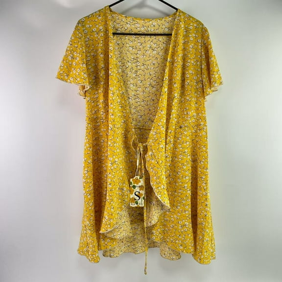 COOFENRISY Dresses,Womens Sundress Summer Floral Short Sleeve Wrap V Neck A-Line Midi Dress（S）