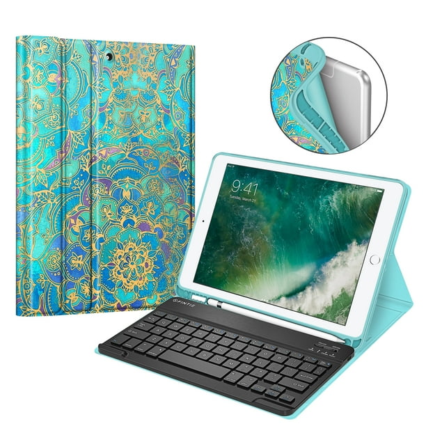 Fintie TPU Keyboard Case Cover with Apple Pencil Holder for iPad 9.7