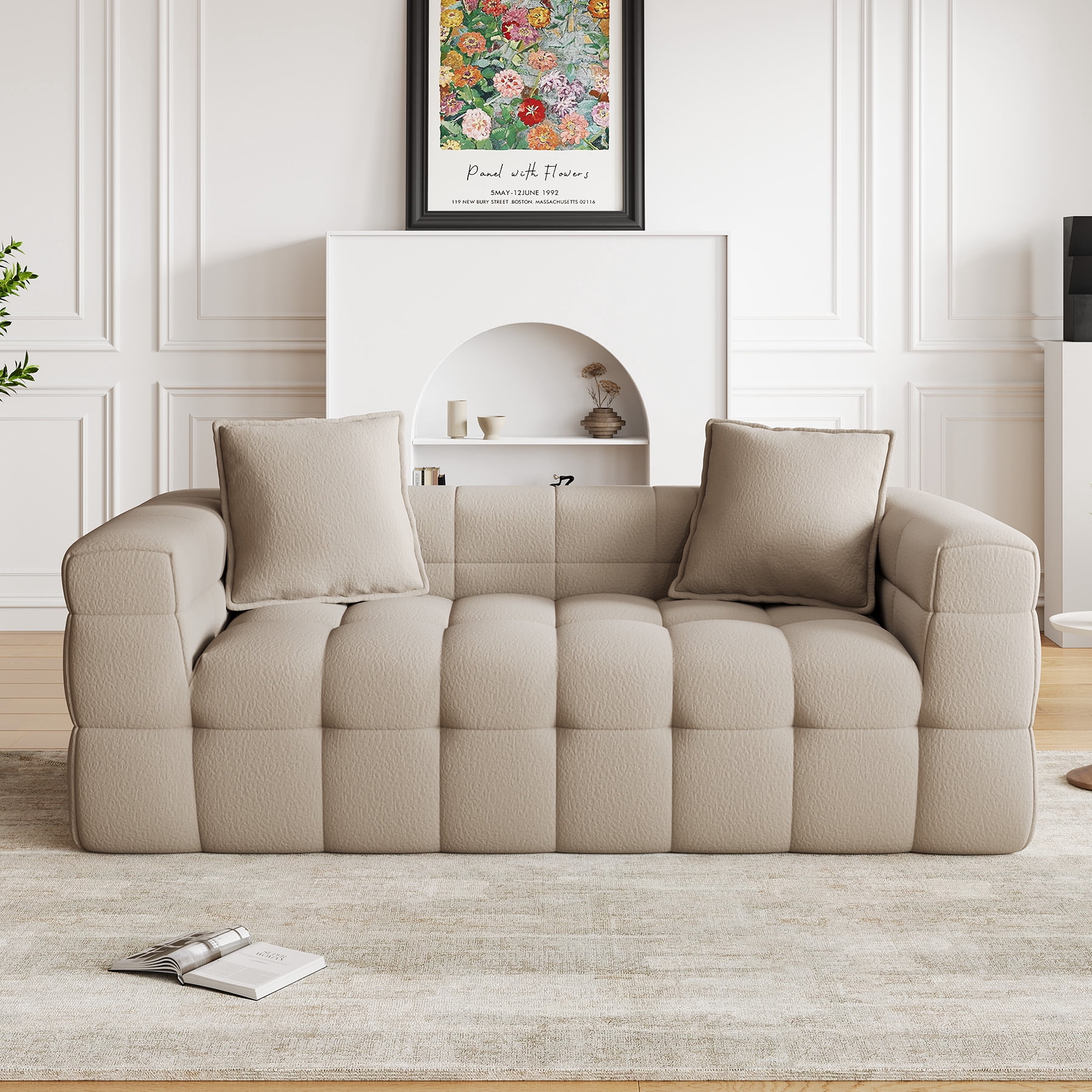Wiilayok 66.5" Loveseat Sofa,Chenille 2 Seater Deep Seat Sofa Couch, No Assembly Required,Light Camel