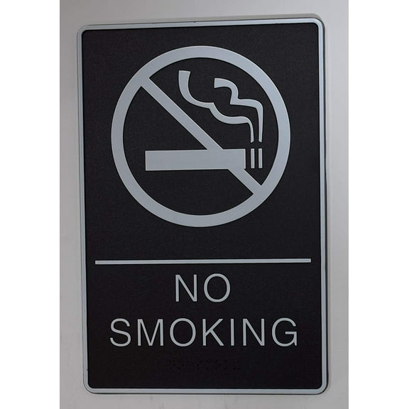 NO Smoking Sign with Braille and Double Sided Tap (Black,6x9 Comes with Double Sided Tape)- The Standard line