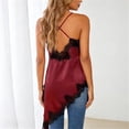 thumbnail image 5 of Women's Lace Embellished Tops Satin Spaghetti Strap Deep V Neck Tank Top Asymmetrical Hem Soft Daily Going Out Summer Camisole, #02 Wine, XL, 5 of 7