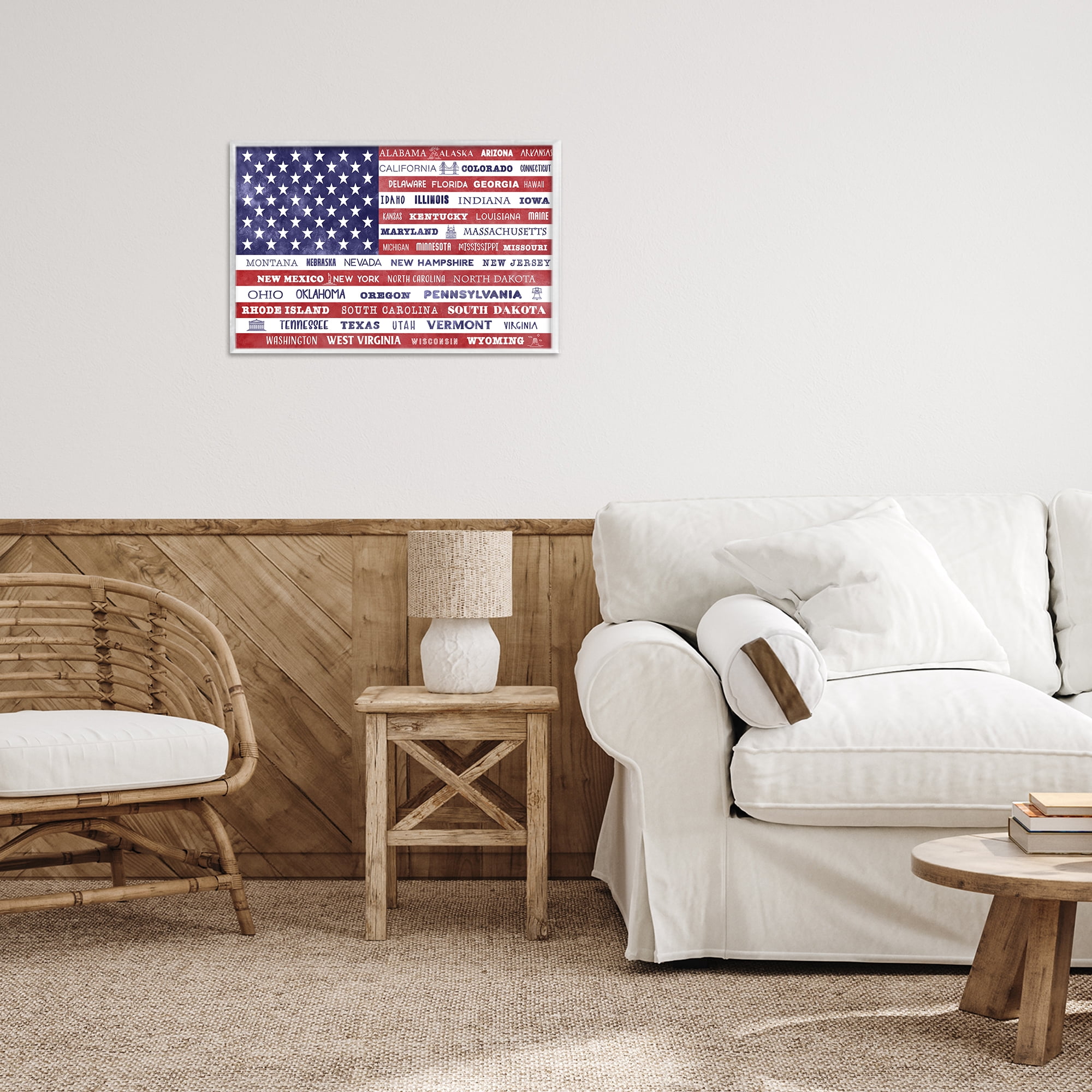 Stupell Industries States Of America Flag White Framed Giclee Art, design by Daniela Santiago