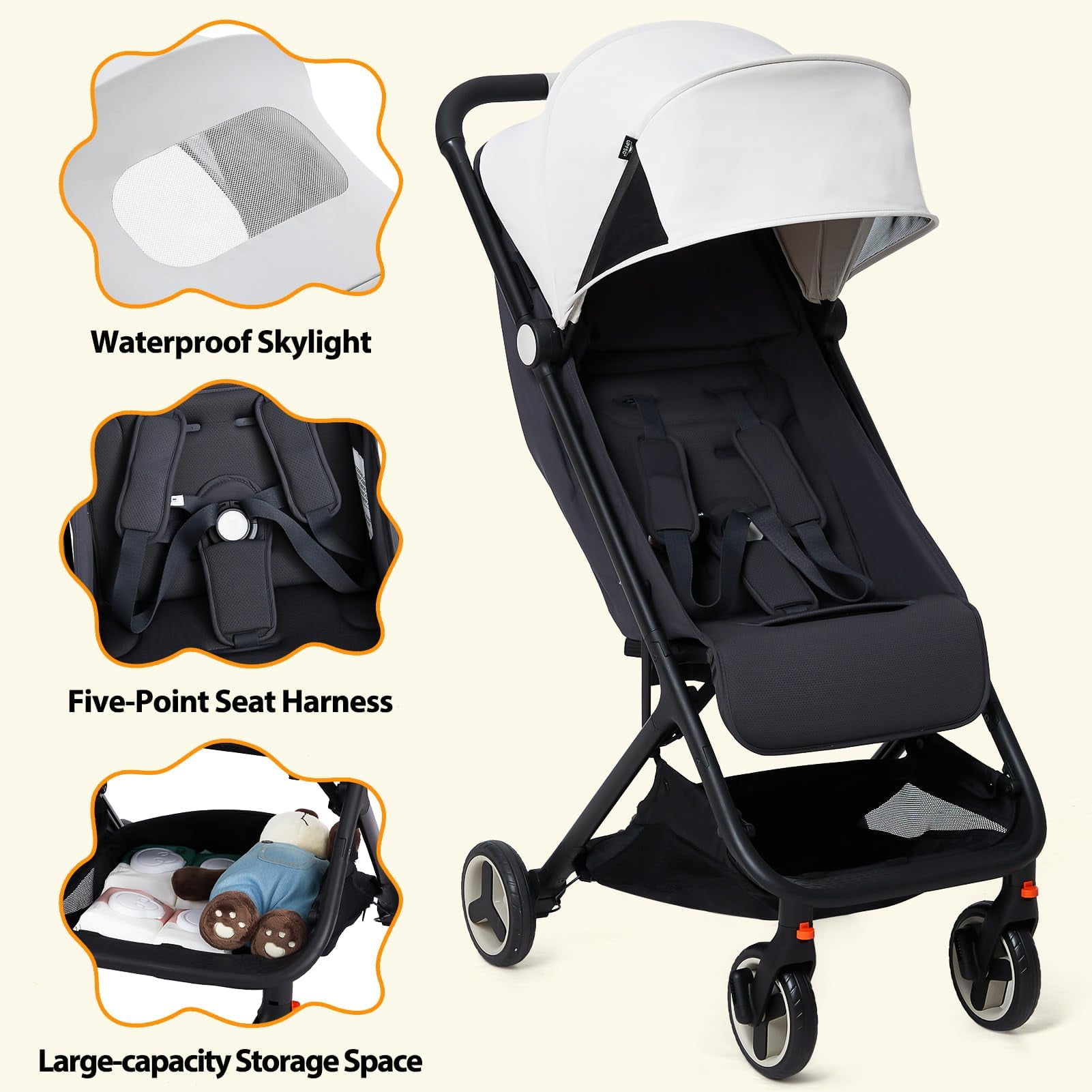Ataucjin Lightweight Stroller Compact One-Hand Fold Travel Stroller Compact Stroller With Canopy Storage Basket Multi-Position Recline Seat Infant And Toddler Stroller For Airplane Friendly