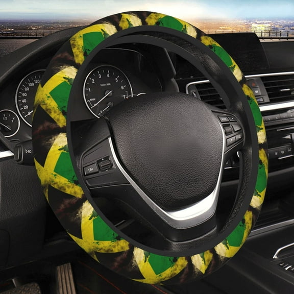 Steering Wheel Cover Anti-Slip Elastic Car Protective Universal 15 Inch Fit for Vehicles Auto SUVs , Jamaican Flag Vintage
