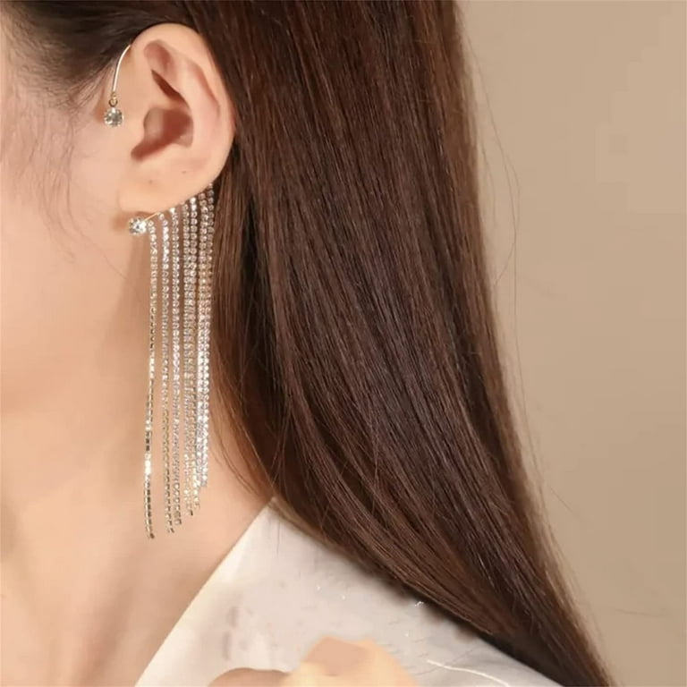 Women Non-piercing Pearl Tassel Ear Hook Earrings Long Hanging Hook Jewelry  Gift