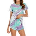 thumbnail image 2 of Plebaso Women's Tie-Dye Pajama Sets 2 Piece Outfit Short Sleeve Shorts Matching Sleepwear Lounge Set, 2 of 7