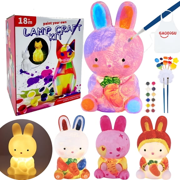 CYFW Paint Your Own Bunny Lamp Kit, Art Supplies Painting Kits for Kids, Arts and Crafts for Kids Ages 8-12, Bunny Toys Girls Boys Halloween Birthday Christmas Gifts Ages 3 4 5 6 7 8 9 10 11 12 