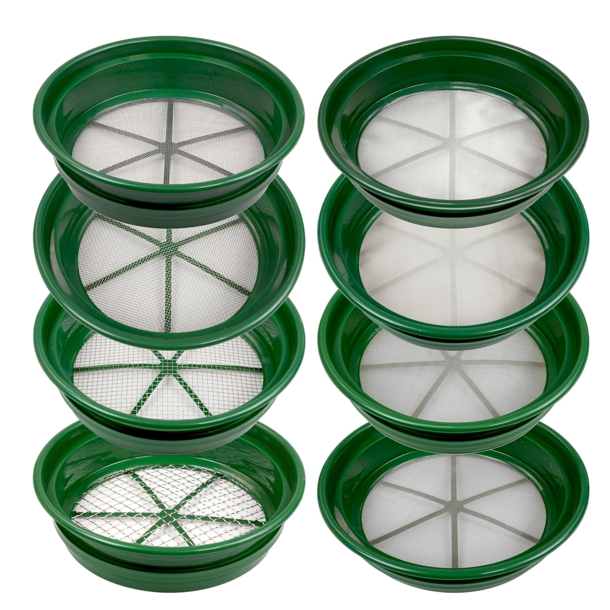8 pc Green Plastic Gold Sifting Pan Classifier Stackable Mesh Size 1/2