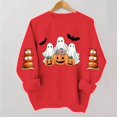 thumbnail image 2 of LangJing Women's Halloween Sweatshirt, Spooky Season Graphic Crewneck Pullover Long Sleeve Ghost Pumpkin Bat Fall Tops Red,L, 2 of 6
