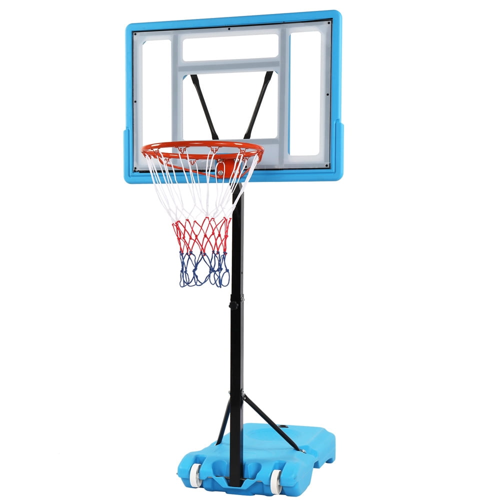 Tcbosik Pool Basketball Hoop, 45.2" - 53.1" Height Adjustable Swimming Pool Basketball System with 32"x 23" PVC Backboard & Basketball Net for Adults, Blue