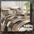 thumbnail image 3 of Y-PLWOMEN 100% Cotton Quilt Queen Size - Farmhouse Quilt Plaid Lightweight Quilted Bedspread, Brown Queen Comforter Set, Soft Bed Spread for Queen Bed with Pillow Shams, 3 of 8