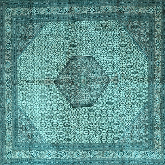Ahgly Company Indoor Square Medallion Light Blue Traditional Area Rugs, 8' Square