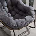 thumbnail image 4 of PORKISS Papasan Rocking Chair Indoor and Outdoor, Patio Rocker Recliner Chair with Padded Cushion, Modern Lounge Egg Chair with Steel, Rattan Frame, Velvet Grey, 4 of 11