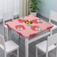 thumbnail image 3 of Square Tablecloth with Elastic Edges 34 * 34 Inch Pioneer Waterproof Red Peony Flower Petals Table Cover Washable Indoor and Outdoor for Party Kitchen Dinner Banquet Patio Picnic, 3 of 6