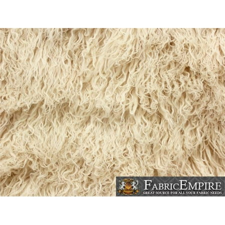 - Faux Fur Long Pile Curly Fabric ALPACA LATTE CREAM / 60