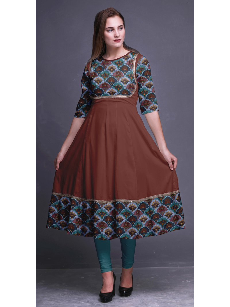 Bimba Teal Blue Geometric Artistic Floral & Scale Anarkali Dress Long  Indian Ethnic Wear For Women Maxi Kurta Ethnic Kurti XXX-Large - Walmart.com