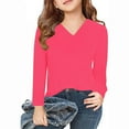 thumbnail image 2 of TFEOQRY Tween Girls Solid color Blouses Shirts Long Sleeve Prints Shirts Cute V-Necks Tops Dressy Casual Blouses Clothes, 2 of 5