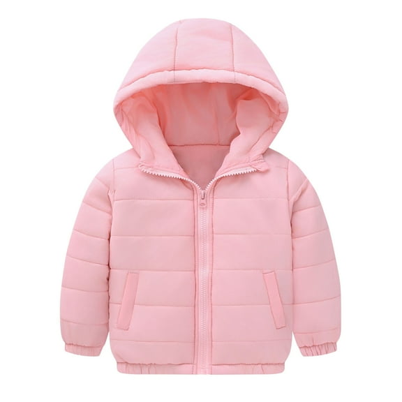 Eltusu Girls Puffer Jackets, Windproof Full Zip Thermal Solid Color Winter Outerwear Pink Size 1-10 T