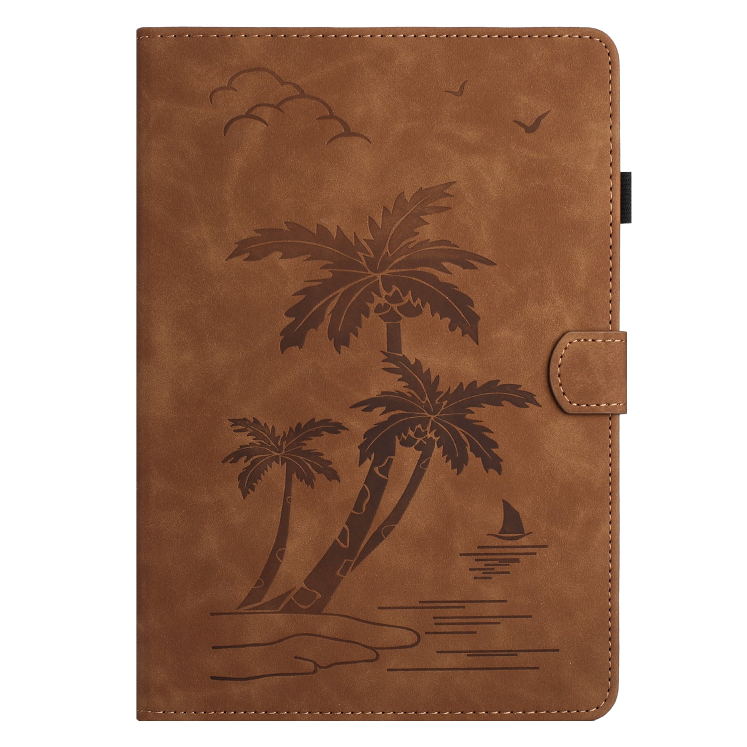 Allytechgroup iPad Air 11 Case 2024, Embossed Coconut Tree Pattern Cover, Auto Sleep Wake Function with Flip Cover Stand and Pencil Holder Case for Apple iPad Air 11 Inch 2024 Tablet,Brown