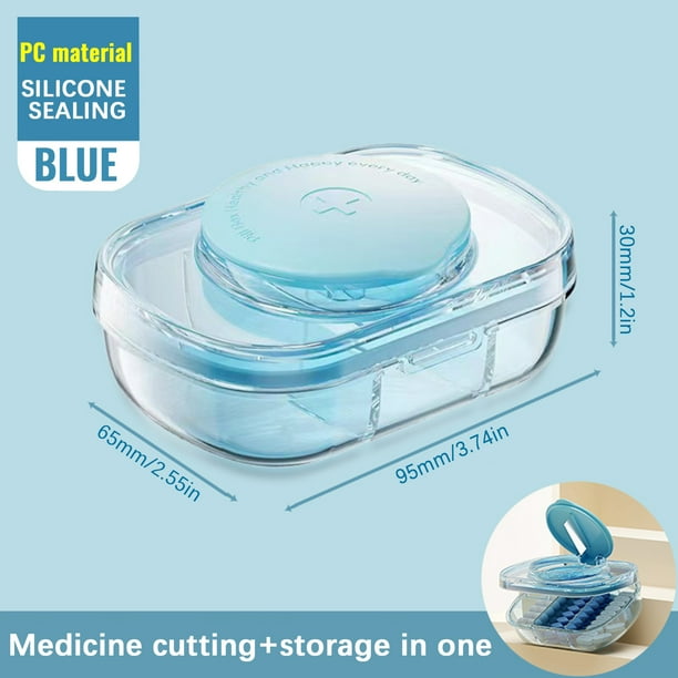 Cortador de pastillas portátil 2 en 1 y organizador semanal de medicamentos | Diseño en V para partir las pastillas con precisión | Estuche de almacenamiento sellado con 3 compartimentos | Material