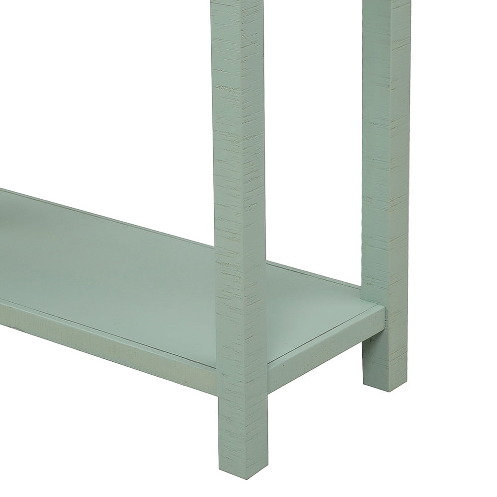 Lowestbest Solid Console Table, Brushed Texture Sofa Side Table with Drawers and Bottom Shelf, Entryway Console Cabinet for Living Room, Blue