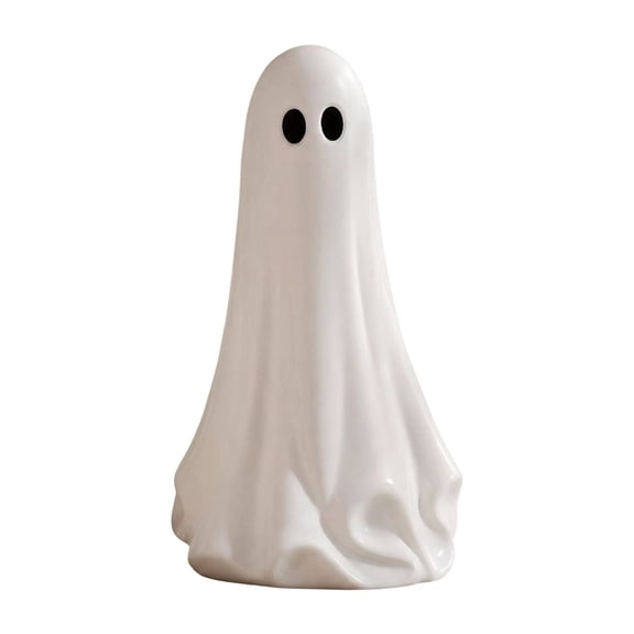 Homellea Halloween Ghost Statue, White Plastic Ghost Figurine for Covered Porch, Entryway, Mantel, Shelf and Tabletop, Spooky Cute Indoor Seasonal Home and Party Decor, 10 Inch, White