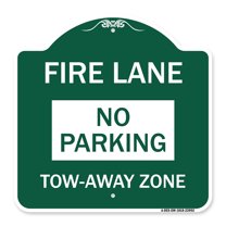 SignMission A-DES-GW-1818-23992 18 x 18 in. Designer Series Sign - Fire Lane Sign No Parking Tow-Away Zone, Green & White