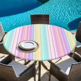 thumbnail image 5 of Pink Aqua Stripes Round Tablecloth 55-60 Inch Round Fitted Table Cloth with Elastic Edge, Geometric Yellow Geometric Waterproof Table Cover Protector for Outdoor Picnic Party Dining, 5 of 6