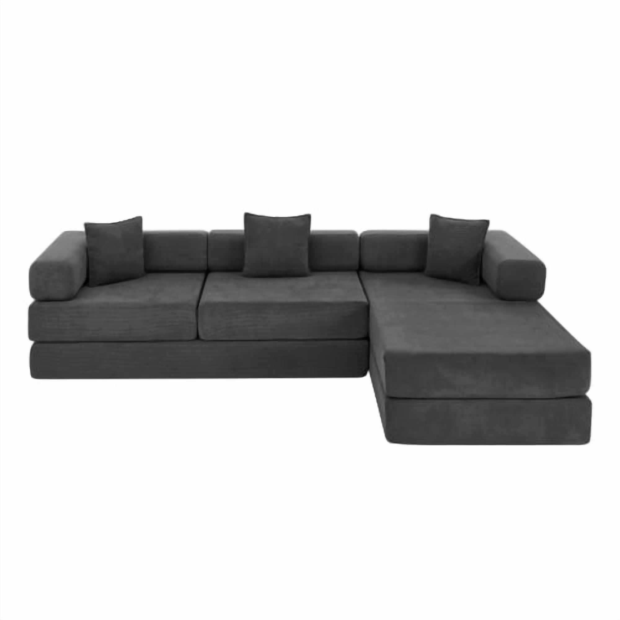 108" Modular Sectional Sofa with L-Shape Chaise, Convertible Sleeper Sofa Bed, Corduroy Cloud Couch with Deep Seat, No Assembly Required, Removable Backrest, Grey