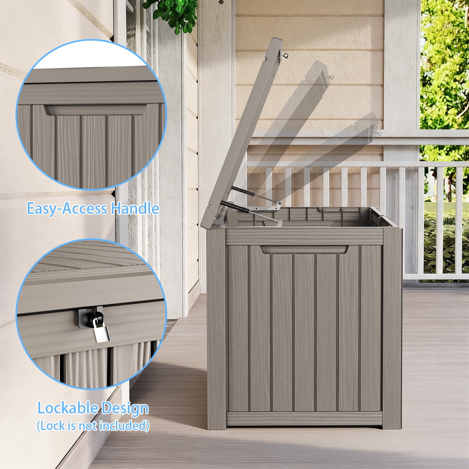 MAYEERTY 180 Gallon Outdoor Deck Box, Large Capacity Storage Box for Patio Furniture Cushions, Pillow Outdoor Indoor, Light Brown