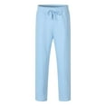 thumbnail image 4 of Iugvhana Men's Pants Casual Knit Textured Straight Leg Athletic Pants Elastic Waist Drawstring Loose Fit Workout Trousers with Pockets Sky Blue M, 4 of 5