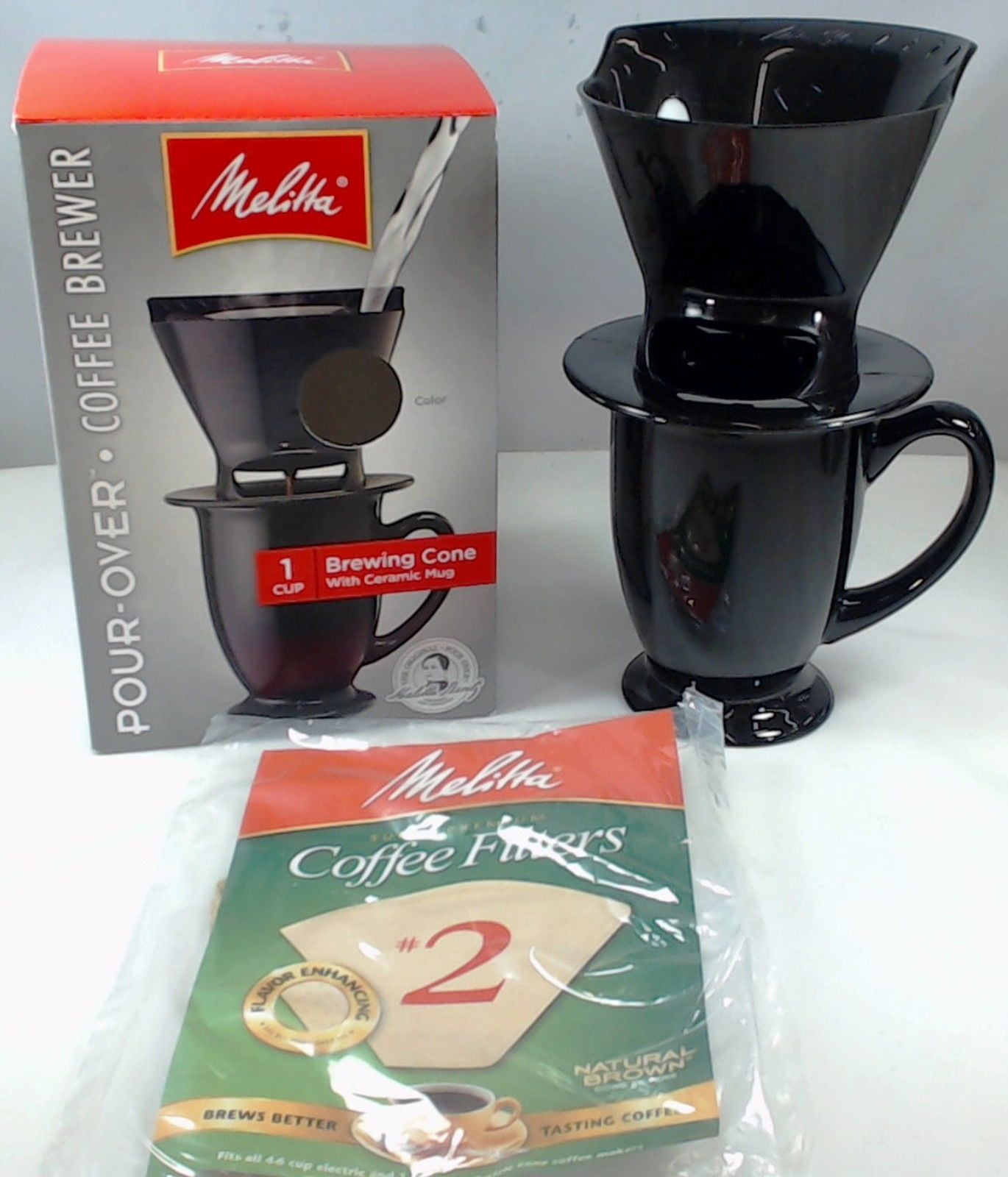 64010 Melitta 1 Cup Coffee Brewer with Black Ceramic Mug