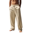 thumbnail image 2 of Dwellite Mens Casual Linen Pant Cotton Lightweight Loose Fit Drawstring Elastic Waist Pocket Straight Legs Summer Beach Yoga Khaki 3XL, 2 of 5
