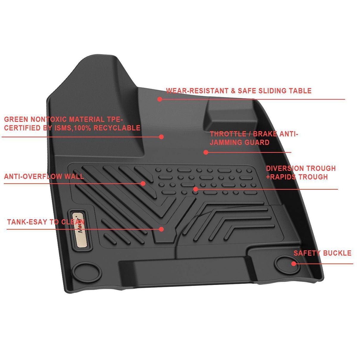 RVNI TPE Rubber Front and Rear for 2016-2022 Honda Pilot Floor Mats Set,1st & 2nd Row All-Weather Protection