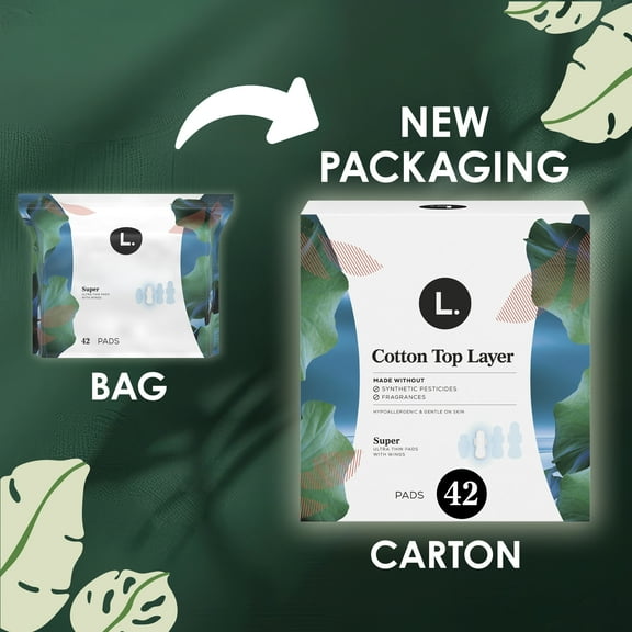 L. Ultra Thin Pads, Super Absorbency, 42 Ct, 100% Pure Cotton Top Layer