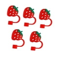 thumbnail image 3 of 5 piezas de cubiertas de paja, tapa con forma de fruta, recuerdos de fiesta, cubierta de para beber, tapa antipolvo de paja de silicona, tapón Rojo, 3 of 9