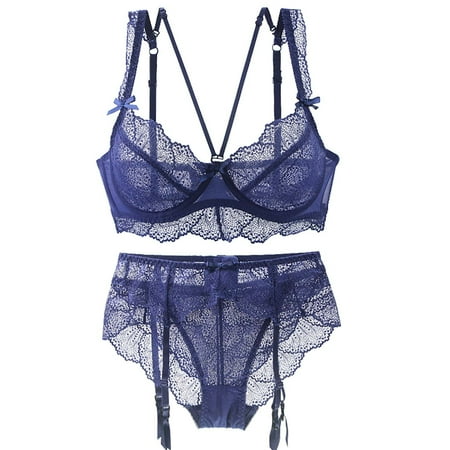 

Women s Sexy Lace Lingerie Set with Garter Belt Sling Bra Briefs Panties 2PC Suit Teddy Corset Bralettes Underwear