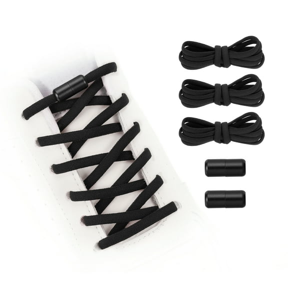 Uxcell No Tie Shoelaces Tieless Elastic Shoe Laces Replacement with 2 Metal Locks Buckles Fit for Sneakers Canvas Shoes Black