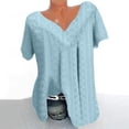 thumbnail image 2 of Lovskoo Plus Size Eyelet Summer Tops for Women 2024 V Neck Short Sleeve Solid Color Print Blouse Pullover Tops Blouses Light Blue, 2 of 7