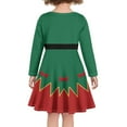 thumbnail image 3 of FKELYI Christmas ELF Costume Long Sleeve Dresses Size 7-8 Y Durable Kids Swing Skater Dress Green Red Soft Long Sleeve Teen Dress for Girls, 3 of 4