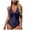Navy, variant on mgoYE Women's One Piece Swimsuit 2029 Tummy Control Bathing Suit V Neck Retro Ruched Push Up Swimwear Cross Back(Black,XL)